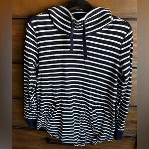 J. Crew Navy and White Striped Cowl Neck Top